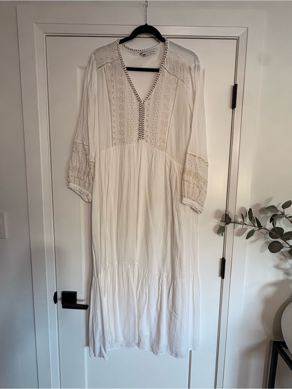 Zara Cream Embroidered Maxi Dress
